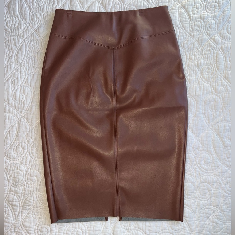 New Express- size 2.  Brown Faux leather seamed pencil skirt. Worn twice.